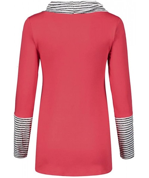 Rash Guards Womens Thin Layered O-Neck Stripe Long Sleeve Sweatshirt Tops Blouse Shirt - Red - CK18O4UEO93