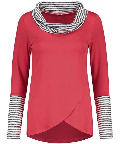 Rash Guards Womens Thin Layered O-Neck Stripe Long Sleeve Sweatshirt Tops Blouse Shirt - Red - CK18O4UEO93