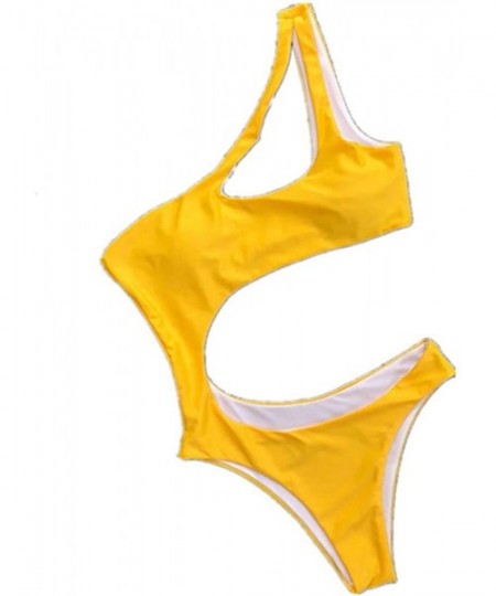 One-Pieces Women's One Piece Swimsuit Cutout Asymmetrical One Shoulder Swimwear Bikini Padding Bra Bathing Suit - Yellow - CB...