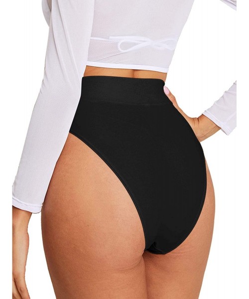 Bottoms Women's High Waist Bikini Solid Swimsuit Bottom - Black - CQ1922AIRTY