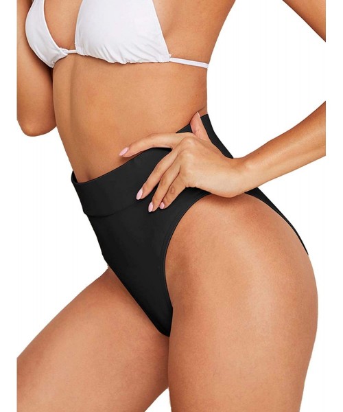 Bottoms Women's High Waist Bikini Solid Swimsuit Bottom - Black - CQ1922AIRTY