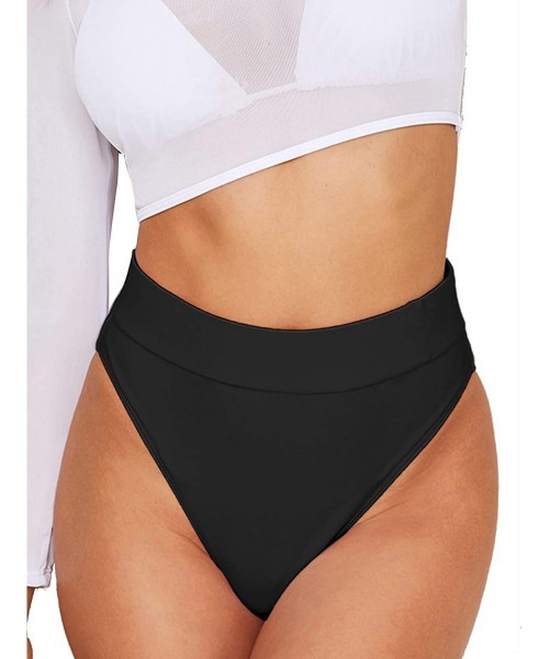 Bottoms Women's High Waist Bikini Solid Swimsuit Bottom - Black - CQ1922AIRTY