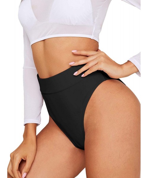 Bottoms Women's High Waist Bikini Solid Swimsuit Bottom - Black - CQ1922AIRTY