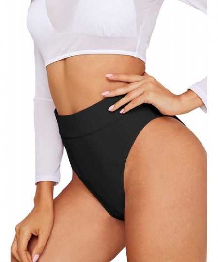 Bottoms Women's High Waist Bikini Solid Swimsuit Bottom - Black - CQ1922AIRTY