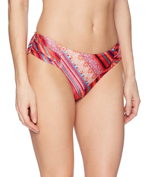 Bottoms Women's Ruched Side Retro Medium Coverage Bikini Bottom Swimsuit - Desert Tribe Flame - CM187KTQYND