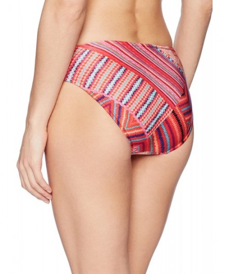 Bottoms Women's Ruched Side Retro Medium Coverage Bikini Bottom Swimsuit - Desert Tribe Flame - CM187KTQYND