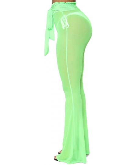 Bottoms Women's See Through Sheer Mesh Long Pants Trousers Swimwear Bikini Bottom Cover Up - Green - CT18RDQHKSO