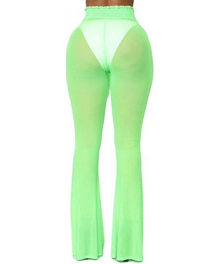 Bottoms Women's See Through Sheer Mesh Long Pants Trousers Swimwear Bikini Bottom Cover Up - Green - CT18RDQHKSO