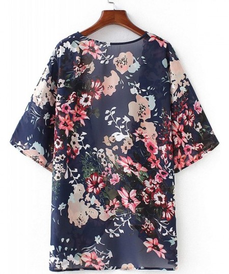 Cover-Ups Women's Sheer Chiffon Blouse Loose Tops Kimono Floral Print Cardigan - T51 - C018ISD5ED8