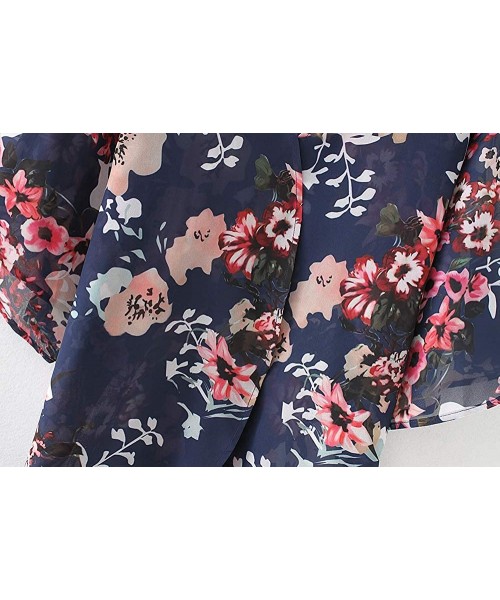 Cover-Ups Women's Sheer Chiffon Blouse Loose Tops Kimono Floral Print Cardigan - T51 - C018ISD5ED8