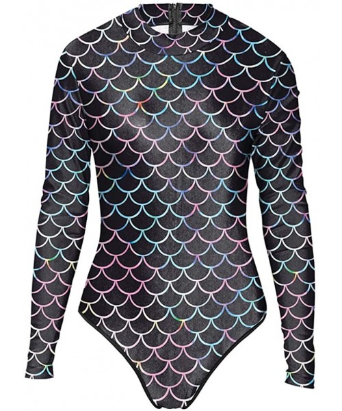 One-Pieces Womens Long Sleeve Zip UV Protection Printed Zipper Surfing One Piece Swimsuit Bathing Suit - A-scale-1 - C018Q7QZKIA