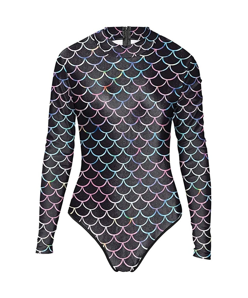 One-Pieces Womens Long Sleeve Zip UV Protection Printed Zipper Surfing One Piece Swimsuit Bathing Suit - A-scale-1 - C018Q7QZKIA