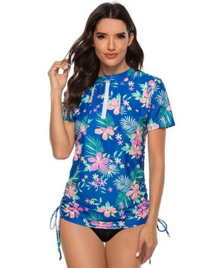 Rash Guards Women Rash Guard Short Sleeve Swimsuit Top with Zipper Floral Print Swim Shirt UPF 50 - F-107 - CH194S0Y79N