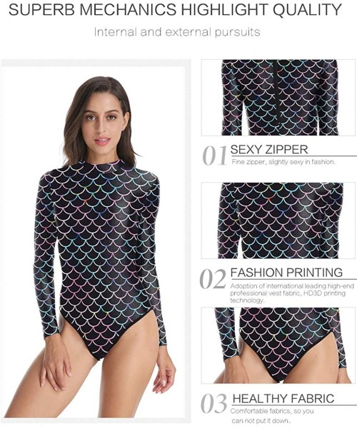 One-Pieces Womens Long Sleeve Zip UV Protection Printed Zipper Surfing One Piece Swimsuit Bathing Suit - A-scale-1 - C018Q7QZKIA