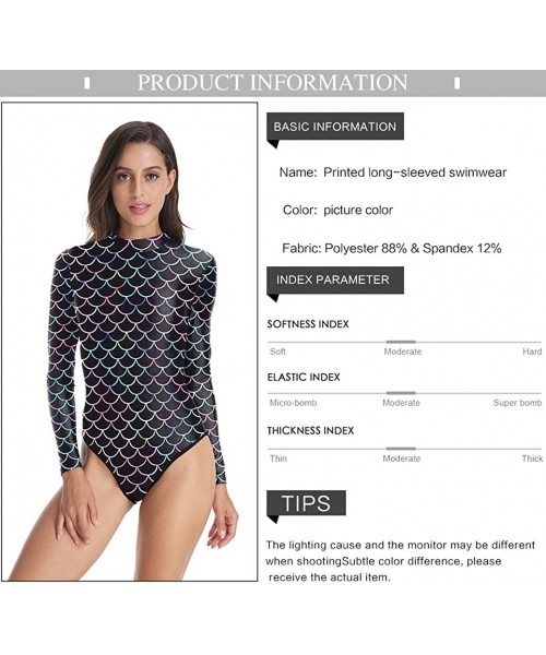 One-Pieces Womens Long Sleeve Zip UV Protection Printed Zipper Surfing One Piece Swimsuit Bathing Suit - A-scale-1 - C018Q7QZKIA