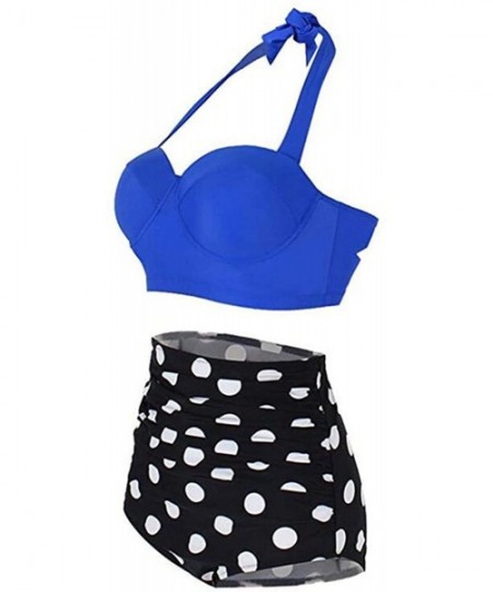 Sets Women's Two Piece Bikini Set Retro Vintage Polka Underwire High Waisted Swimsuit Bathing Suits - Black+blue - C818GLOKARS