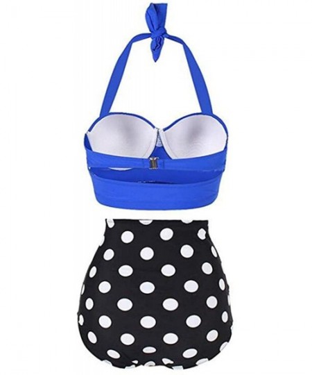 Sets Women's Two Piece Bikini Set Retro Vintage Polka Underwire High Waisted Swimsuit Bathing Suits - Black+blue - C818GLOKARS