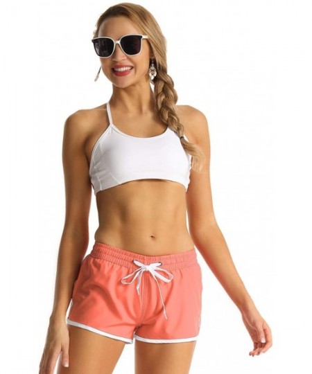 Board Shorts Women's Board Shorts Quick Dry Drawstring Sports Summer Bottom Swim Shorts with Pocket - 26148 Orange - C9194WXNOHH