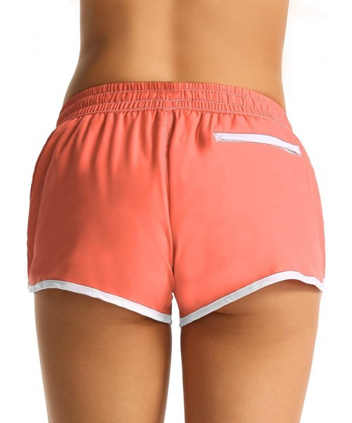 Board Shorts Women's Board Shorts Quick Dry Drawstring Sports Summer Bottom Swim Shorts with Pocket - 26148 Orange - C9194WXNOHH