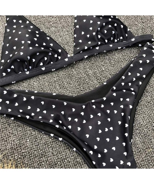 Sets Women Cute 2 Pieces Push Up Swimsuit Padded Love Printing Bikini Set Swimwear Bathing Suit - Black - CM18SYM6HLH