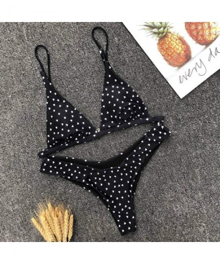 Sets Women Cute 2 Pieces Push Up Swimsuit Padded Love Printing Bikini Set Swimwear Bathing Suit - Black - CM18SYM6HLH