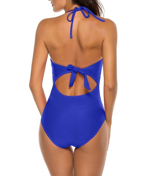 One-Pieces Sexy One Piece Swimsuits for Women Tummy Control Bathing Suit - Bright Blue - CL195US78RD