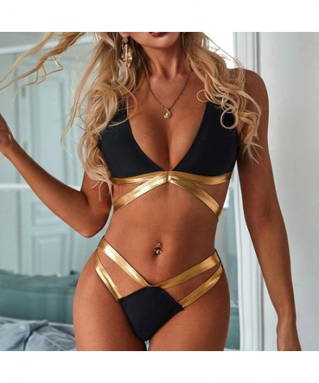 Sets Women Bandage Hollow Out Push-Up Padded Bra Bikini Set Swimsuit Swimwear - Black - CO196R2K6ZU