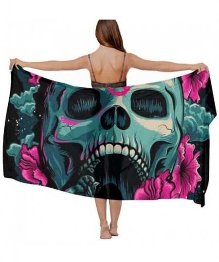 Cover-Ups Women Chiffon Scarf Summer Beach Wrap Skirt Swimwear Bikini Cover-up - Flowers Bird Cool Skull - C7190HISSE6