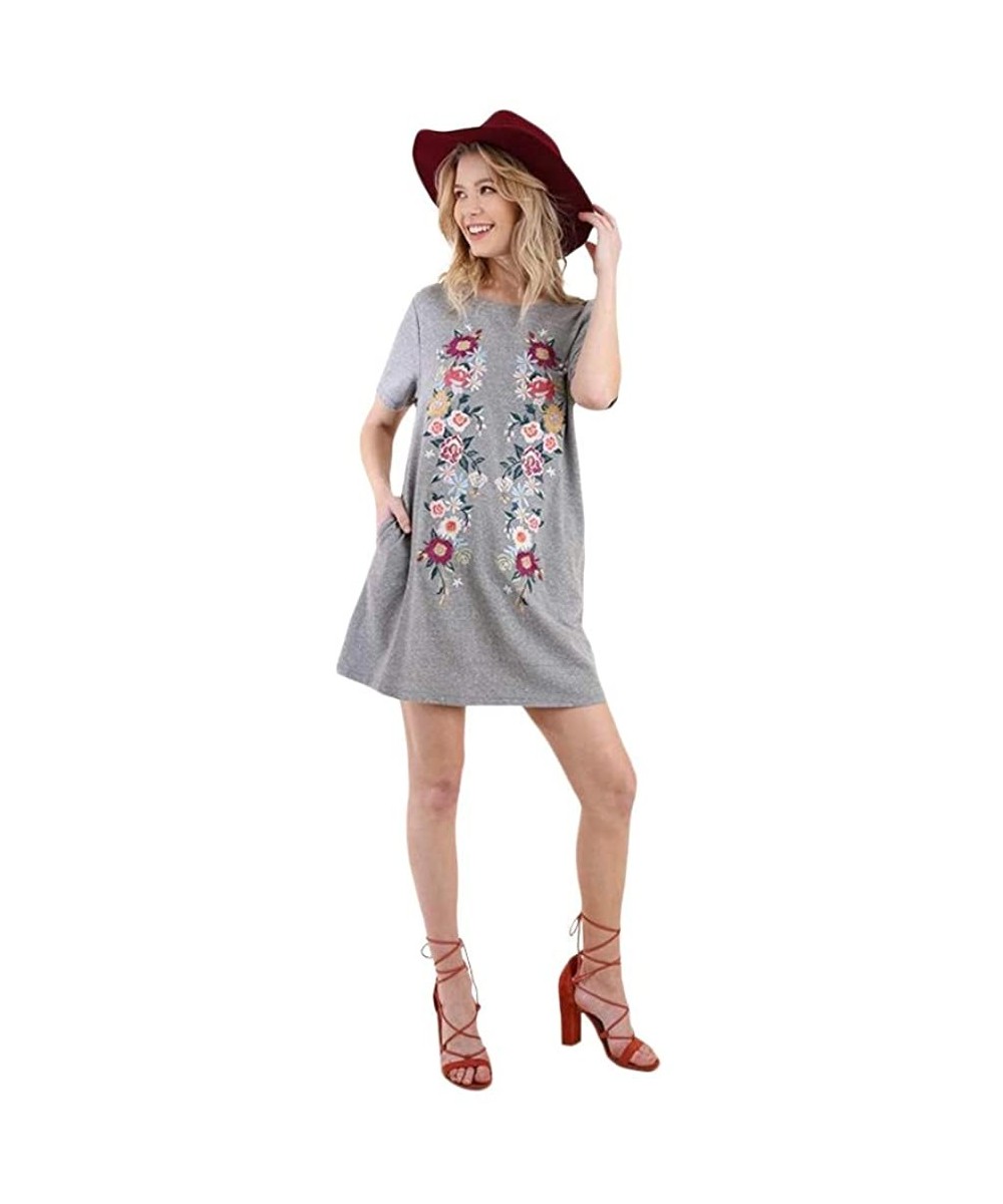 Cover-Ups BoHo Beach Please! French Terry Embroidered Dress or Beach Cover - Grey - CV18QWDKTOU