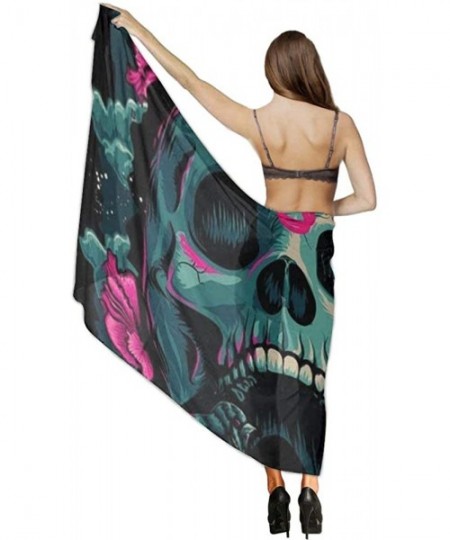 Cover-Ups Women Chiffon Scarf Summer Beach Wrap Skirt Swimwear Bikini Cover-up - Flowers Bird Cool Skull - C7190HISSE6