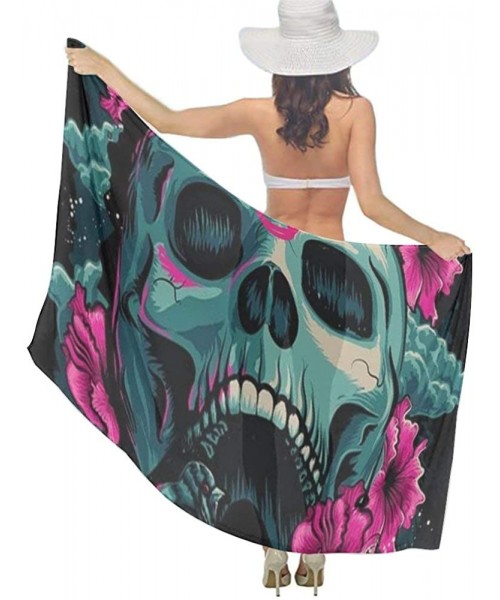 Cover-Ups Women Chiffon Scarf Summer Beach Wrap Skirt Swimwear Bikini Cover-up - Flowers Bird Cool Skull - C7190HISSE6