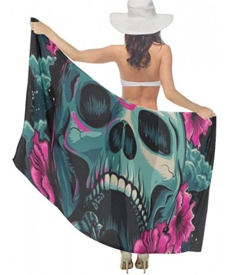 Cover-Ups Women Chiffon Scarf Summer Beach Wrap Skirt Swimwear Bikini Cover-up - Flowers Bird Cool Skull - C7190HISSE6