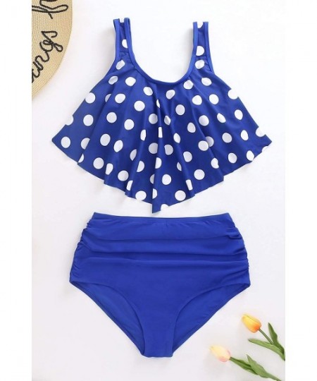 Tankinis High Waisted Swimsuit for Women Two Piece Bathing Suit Ruffled Tankini Set Crop Top Bikini - Tankini Dark Blue - C71...