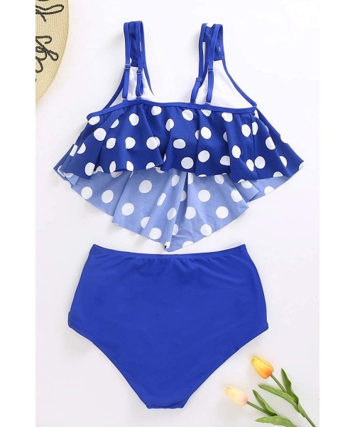 Tankinis High Waisted Swimsuit for Women Two Piece Bathing Suit Ruffled Tankini Set Crop Top Bikini - Tankini Dark Blue - C71...