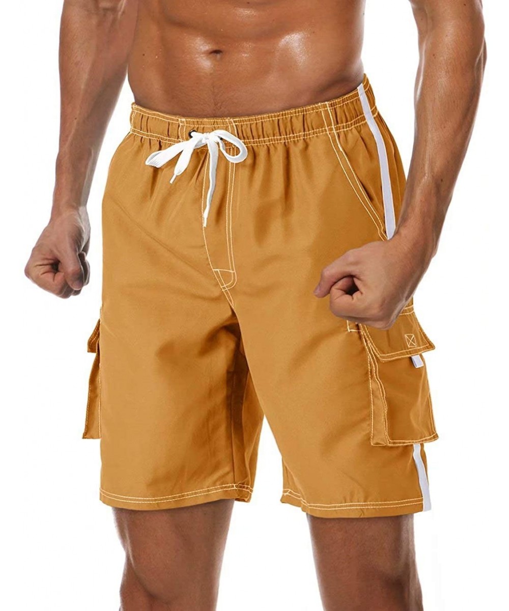 Board Shorts Swim Trunks for Men Summer Beach Shorts Quick Dry Board Shorts with Pockets - Orange - CW18XSZIAXQ