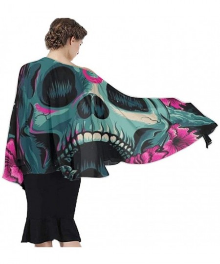 Cover-Ups Women Chiffon Scarf Summer Beach Wrap Skirt Swimwear Bikini Cover-up - Flowers Bird Cool Skull - C7190HISSE6