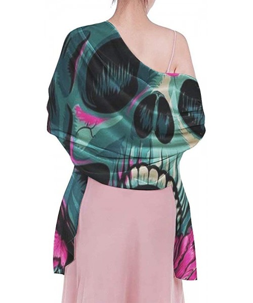 Cover-Ups Women Chiffon Scarf Summer Beach Wrap Skirt Swimwear Bikini Cover-up - Flowers Bird Cool Skull - C7190HISSE6