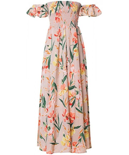 Cover-Ups Women's Short Sleeve Loose Maxi Dresses Casual Long Dresses with Pockets - Beige - CF197IKXTWD