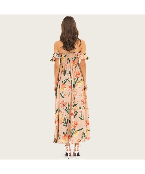 Cover-Ups Women's Short Sleeve Loose Maxi Dresses Casual Long Dresses with Pockets - Beige - CF197IKXTWD