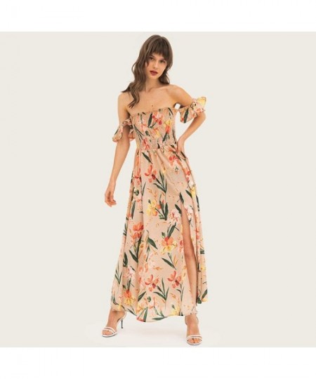 Cover-Ups Women's Short Sleeve Loose Maxi Dresses Casual Long Dresses with Pockets - Beige - CF197IKXTWD