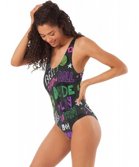 One-Pieces Womens 2019 Pop Art Style One Piece Monokini Swimsuit Sexy Backless Retro Bathing Suit - Basketball Cool Dude - CI...