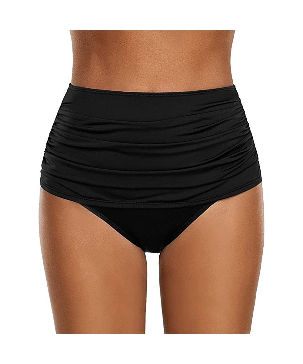 Bottoms High Waisted Bikini Bottoms Women's High Waisted Swim Bottom Ruched Bikini Tankini Swimsuit Briefs - Black - CH196X3MQU4