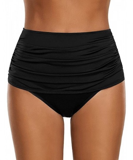 Bottoms High Waisted Bikini Bottoms Women's High Waisted Swim Bottom Ruched Bikini Tankini Swimsuit Briefs - Black - CH196X3MQU4