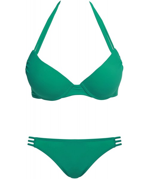 Bottoms Women Padded Push Up Halter Bikini Bra Set Swimsuit Green - CY12H64PWO3