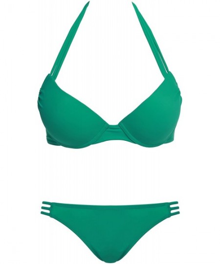 Bottoms Women Padded Push Up Halter Bikini Bra Set Swimsuit Green - CY12H64PWO3