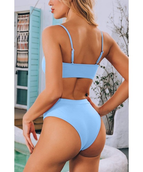 Sets Womens Sexy High Waist Bandage Bikini Beachwear Swimsuit - Blue - CP190Z75UAI