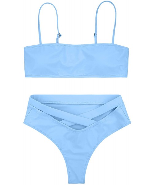 Sets Womens Sexy High Waist Bandage Bikini Beachwear Swimsuit - Blue - CP190Z75UAI