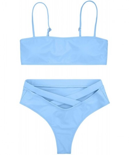 Sets Womens Sexy High Waist Bandage Bikini Beachwear Swimsuit - Blue - CP190Z75UAI