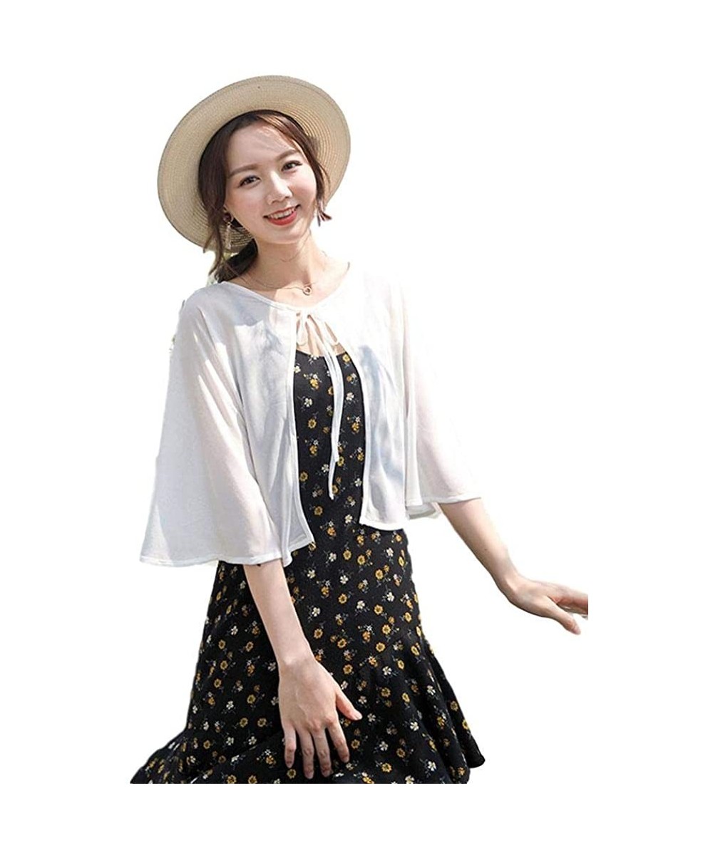 Cover-Ups Women's Fashion Chiffon Shrug Sun Protection Blouses Lace Shawl Scarf Sleeves Beach Cover up Sunscreen Cuff G129whi...