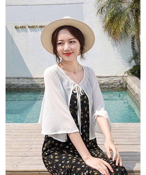 Cover-Ups Women's Fashion Chiffon Shrug Sun Protection Blouses Lace Shawl Scarf Sleeves Beach Cover up Sunscreen Cuff G129whi...